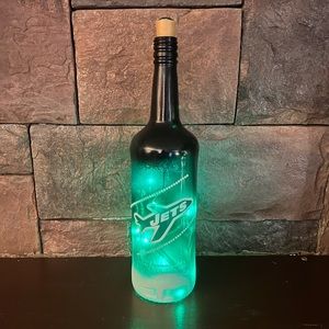 Handmade Upcycled Lighted NY Jets bottle bar decor